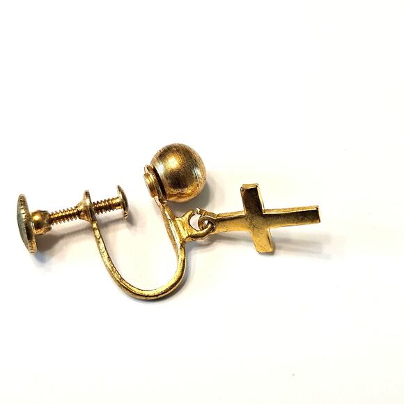 Divine Gold: Screw Back Cross Earrings - Picture 1 of 11